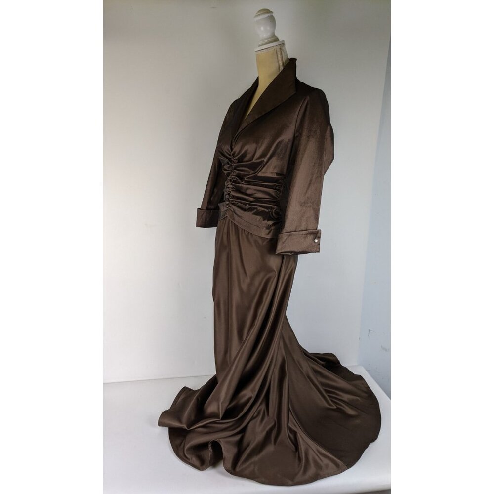 Vintage Tadashi Shoji Brown Formal Gown Womens Size 8 Evening Dress Prom Party - Picture 4 of 12